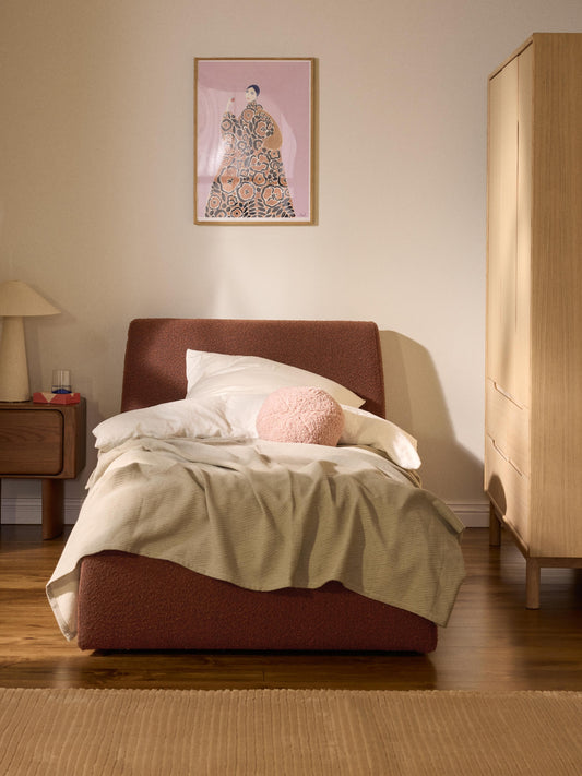 Clovarr Single Bed in Bouclé with Storage