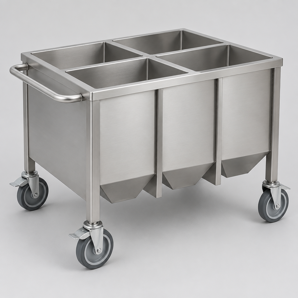 Razione Feed Cart, 4 Compartments, Stainless