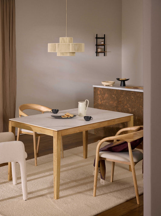 Jacmoray Dining Table with Marble-Look Tabletop, in Various Sizes