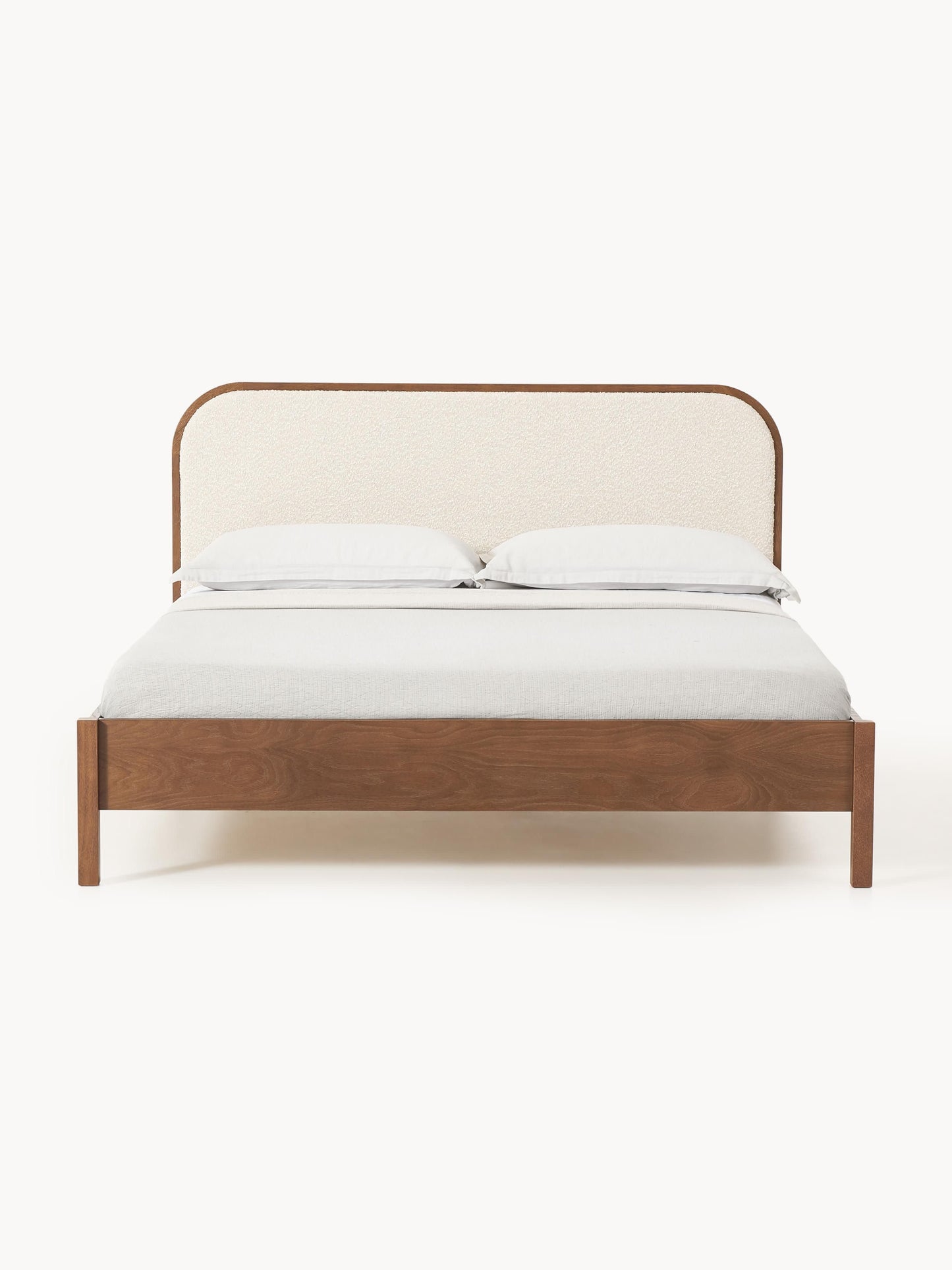 Jonquiel Wooden Bed with Headboard in Bouclé
