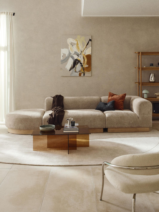 Natlivon Modular Ottoman in Teddy Bouclé with Stool (Left/Right)