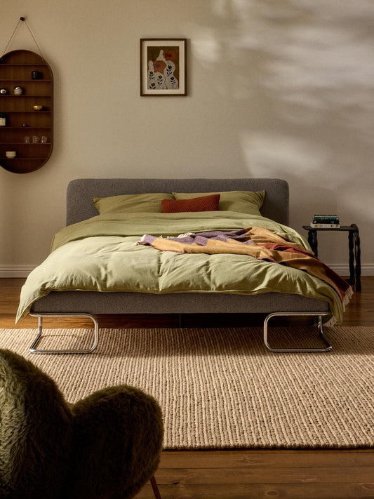 Olinvers Bouclé Upholstered Bed with Metal Legs
