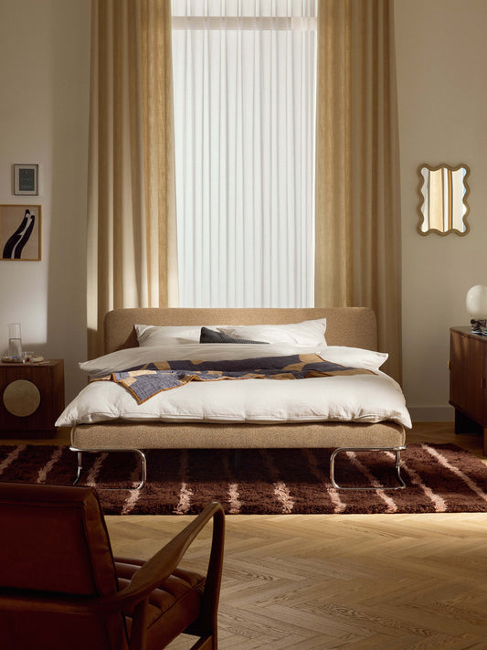 Olinvers Bouclé Upholstered Bed with Metal Legs
