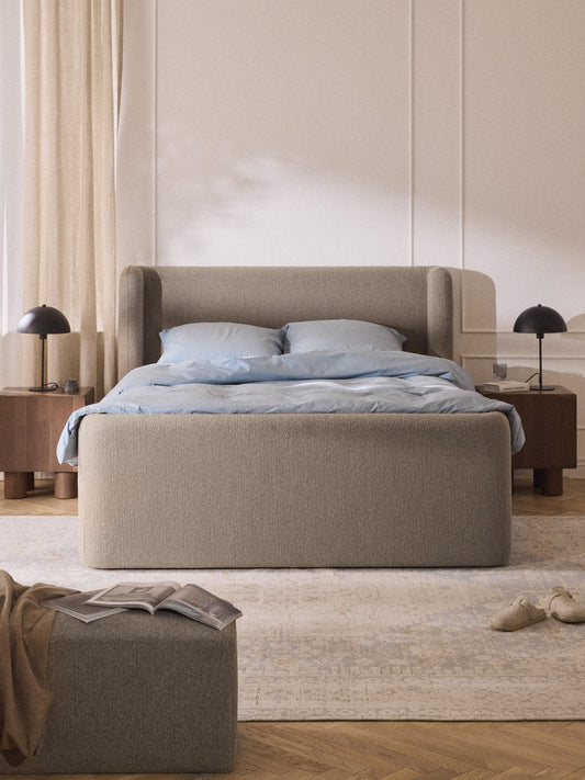 Perlomar Box Spring Bed in Bouclé with Storage