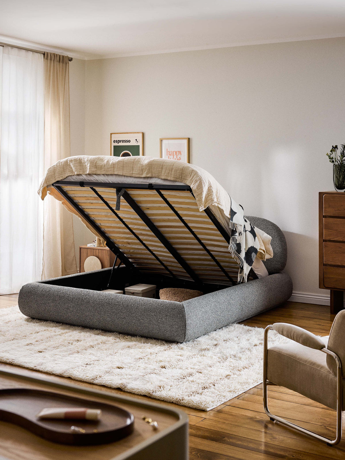 Albariza Upholstered Storage Bed in Bouclé