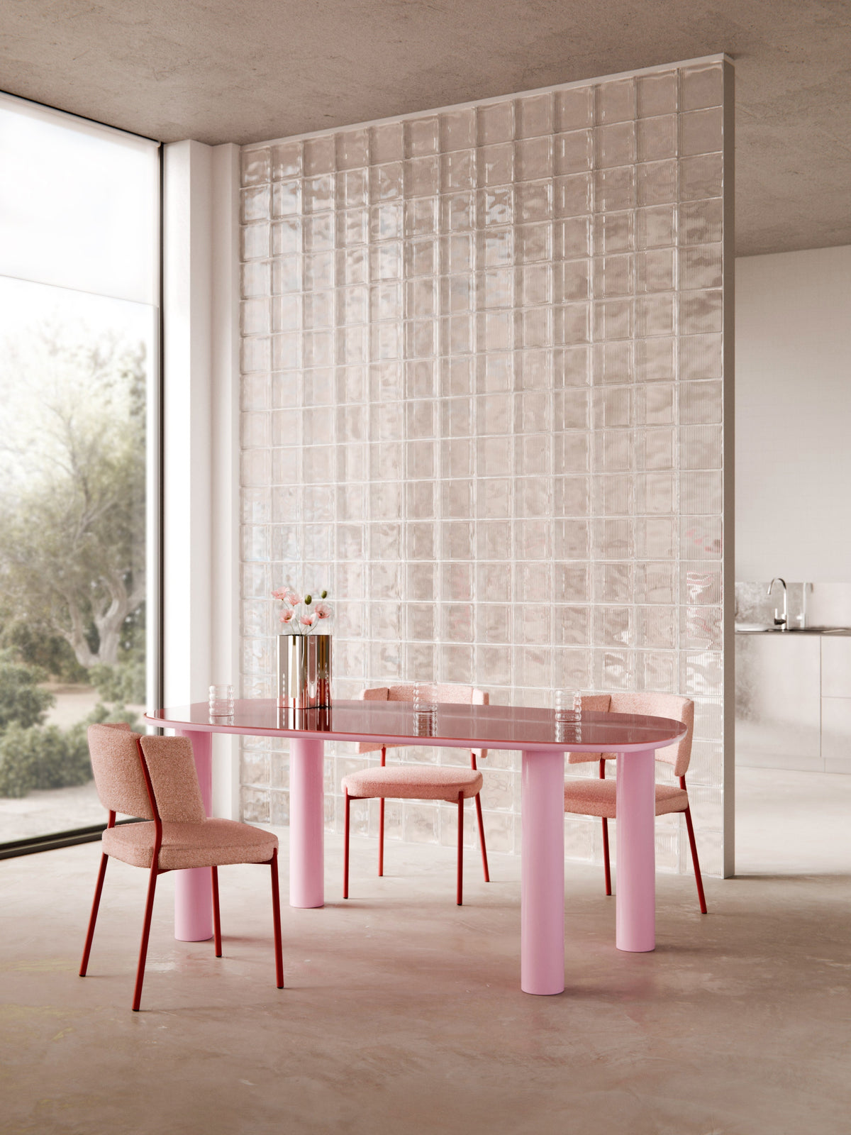 Benluce Organic Dining Table with Glass Top, 200 x 110 cm