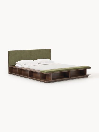 Clarwyth Wooden Bed Frame with Bench and Side Shelves
