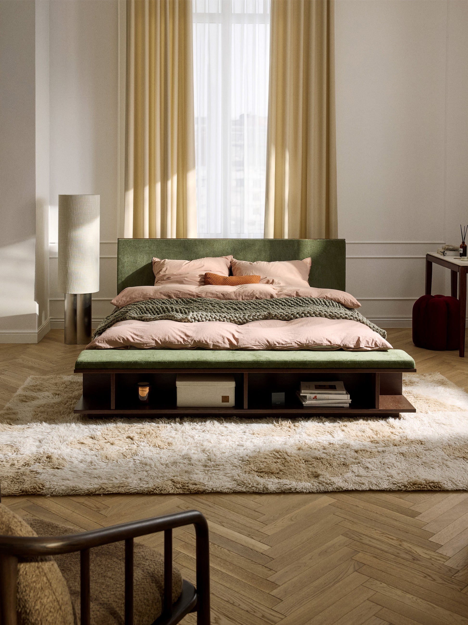 Clarwyth Wooden Bed Frame with Bench and Side Shelves
