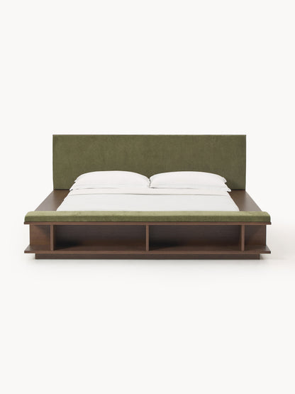Clarwyth Wooden Bed Frame with Bench and Side Shelves