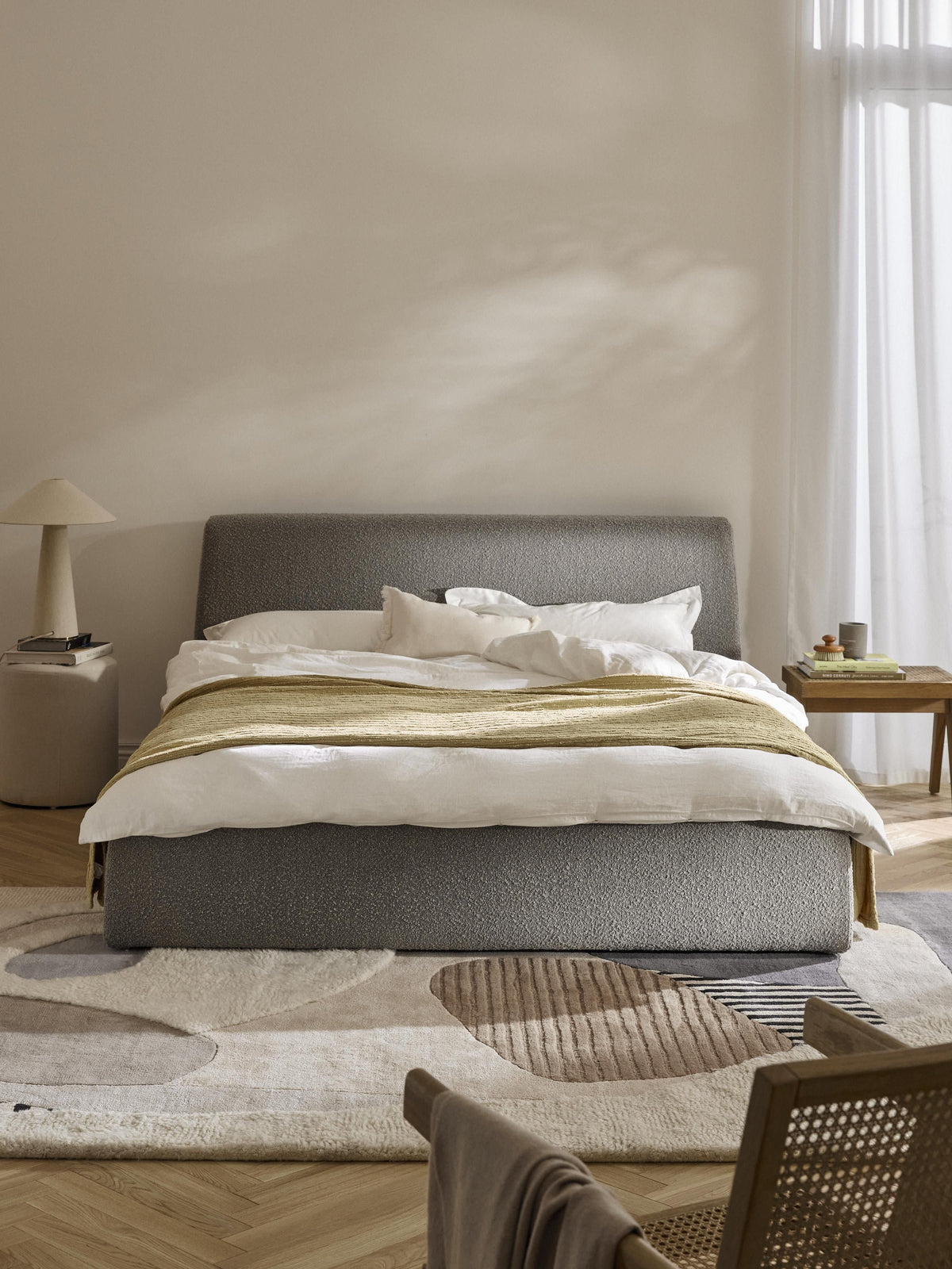 Clovarr Upholstered Storage Bed in Bouclé