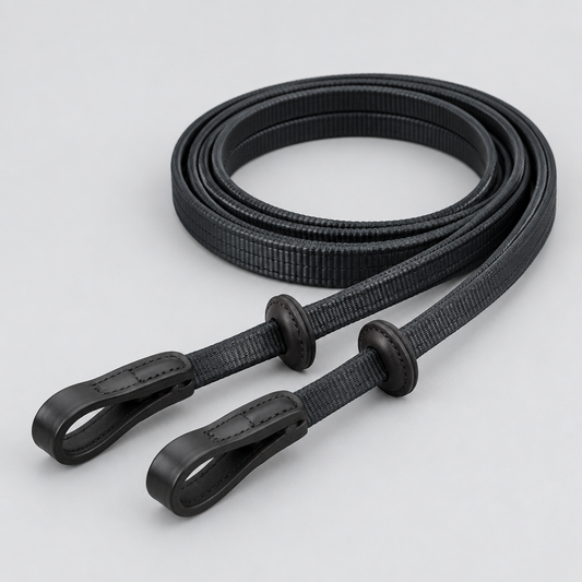 Nasello Web Reins with Leather Stops, Coated Webbing