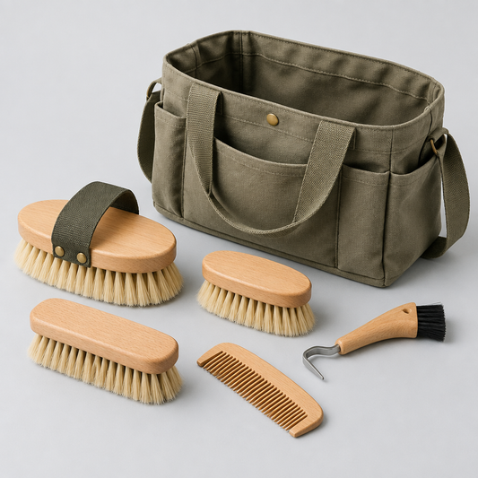 Strigilio Grooming Kit in a Canvas Bag, Beechwood