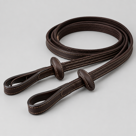 Lastrada Web Reins with Leather Stops, Bridle Leather