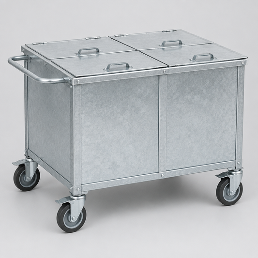 Razione Feed Cart, 4 Compartments, Galvanised
