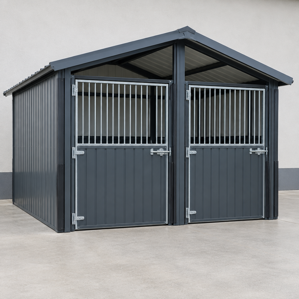 Portella Two-Box Stable Barn, 7.2 × 3.6 m, Powder-Coated