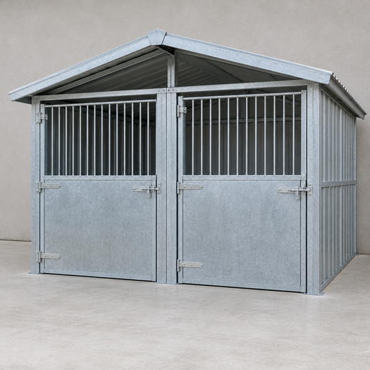 Portella Two-Box Stable Barn, 7.2 × 3.6 m, Galvanised