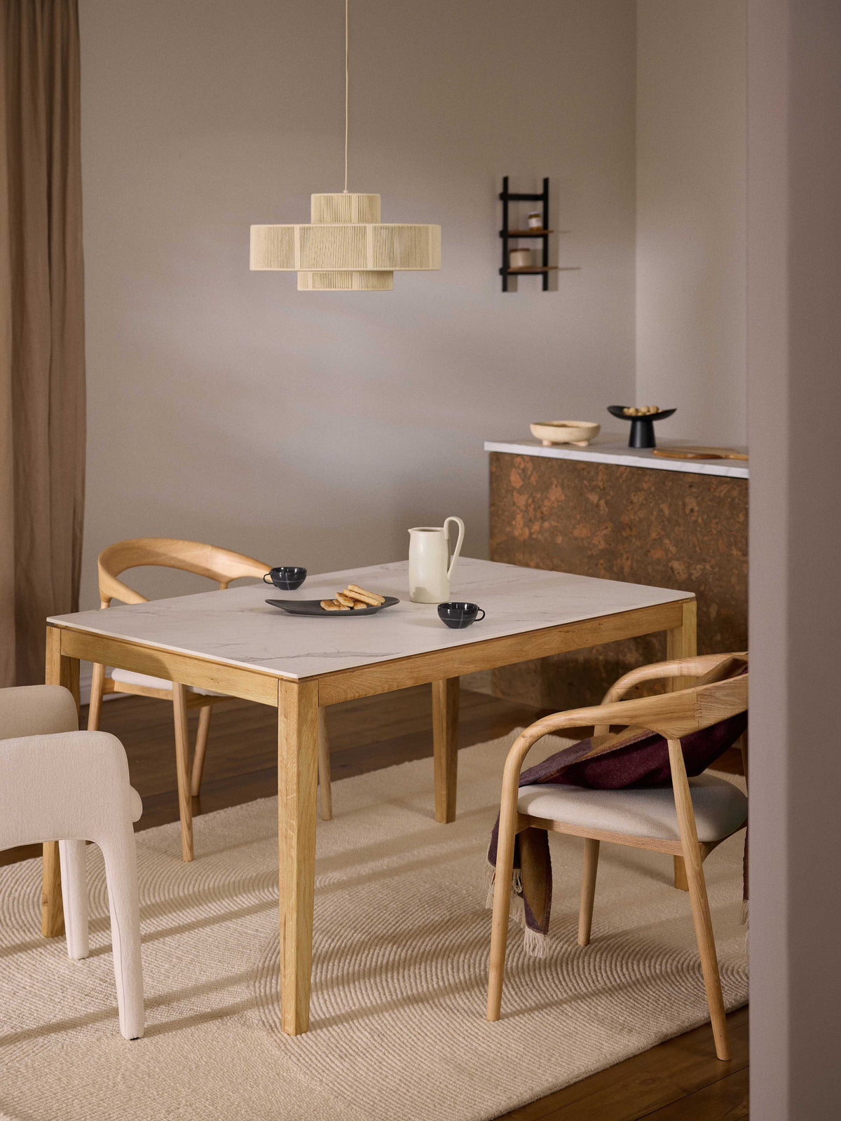 Jacmoray Dining Table with Marble-Look Tabletop, in Various Sizes