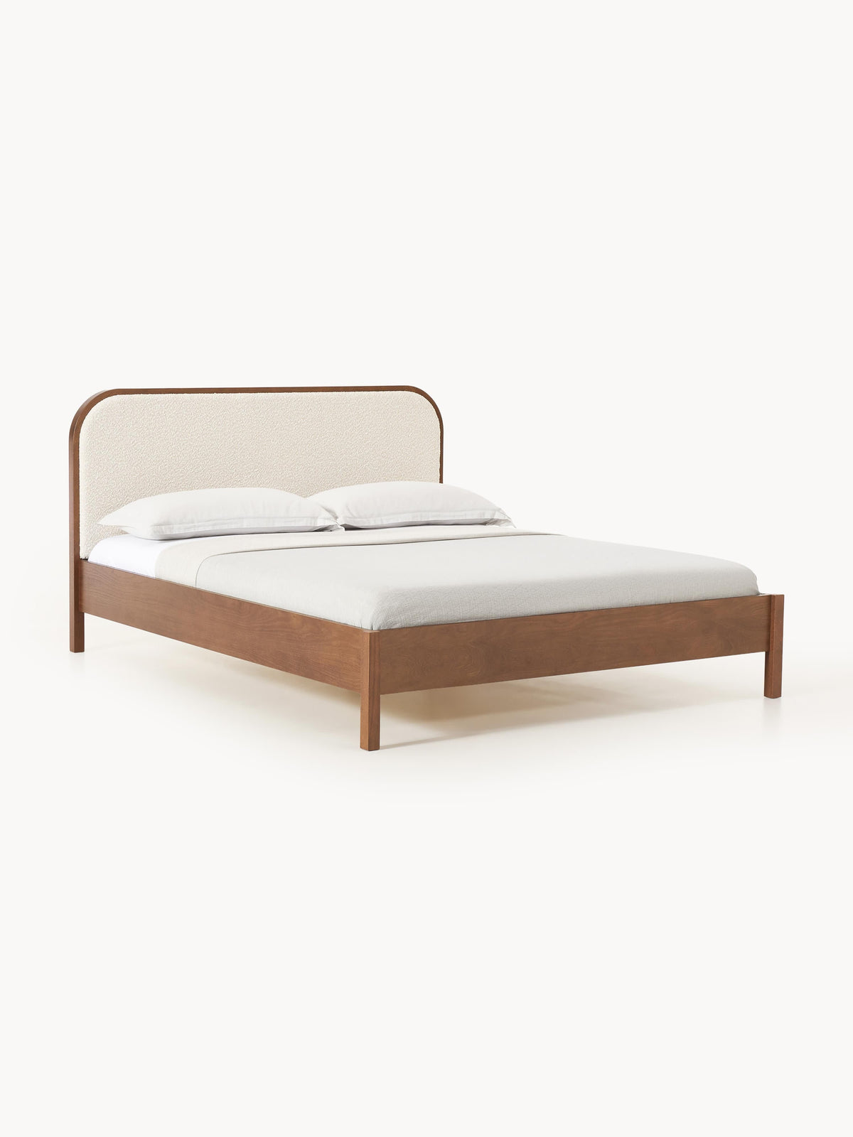 Jonquiel Wooden Bed with Headboard in Bouclé