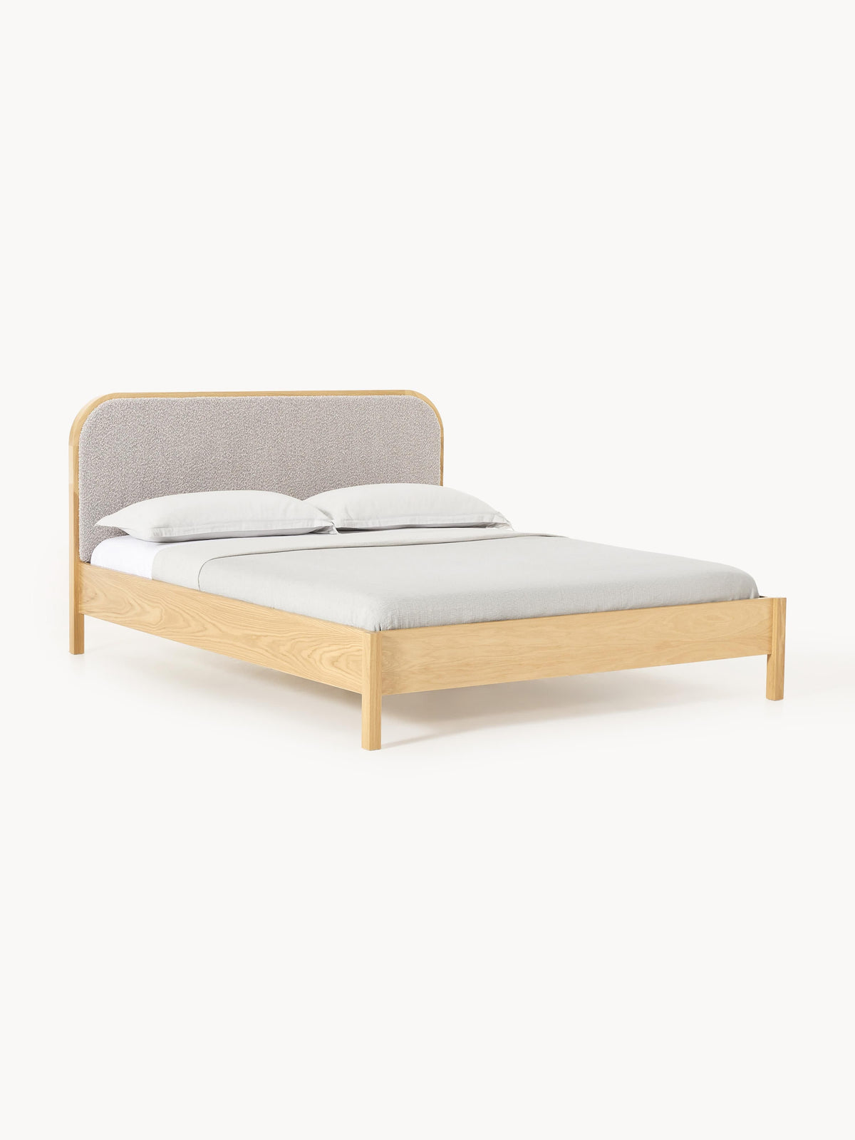 Jonquiel Wooden Bed with Headboard in Bouclé