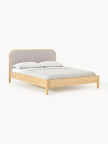 Jonquiel Wooden Bed with Headboard in Bouclé