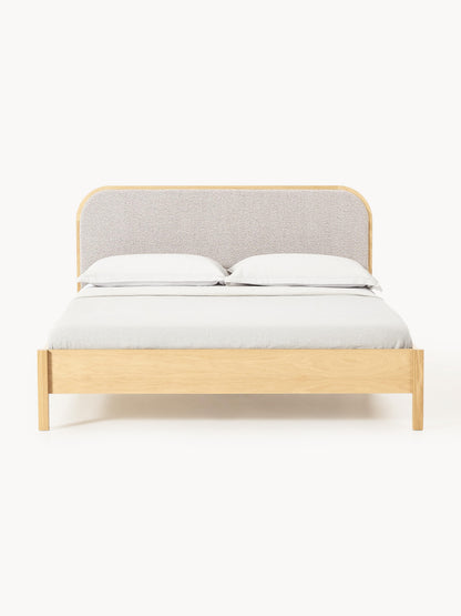 Jonquiel Wooden Bed with Headboard in Bouclé