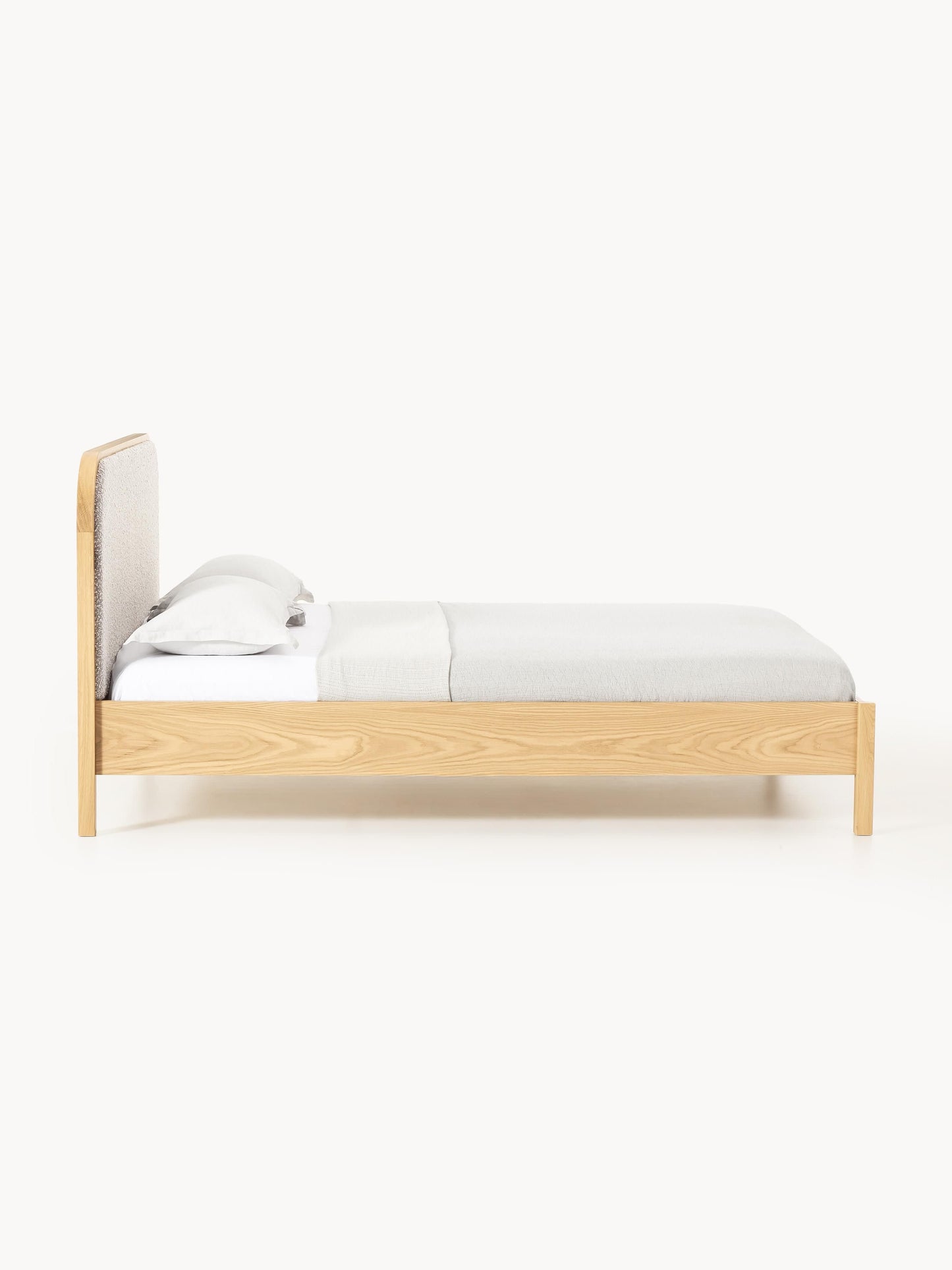 Jonquiel Wooden Bed with Headboard in Bouclé