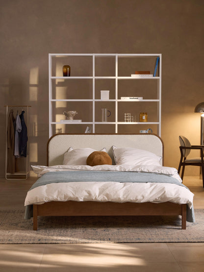 Jonquiel Wooden Bed with Headboard in Bouclé