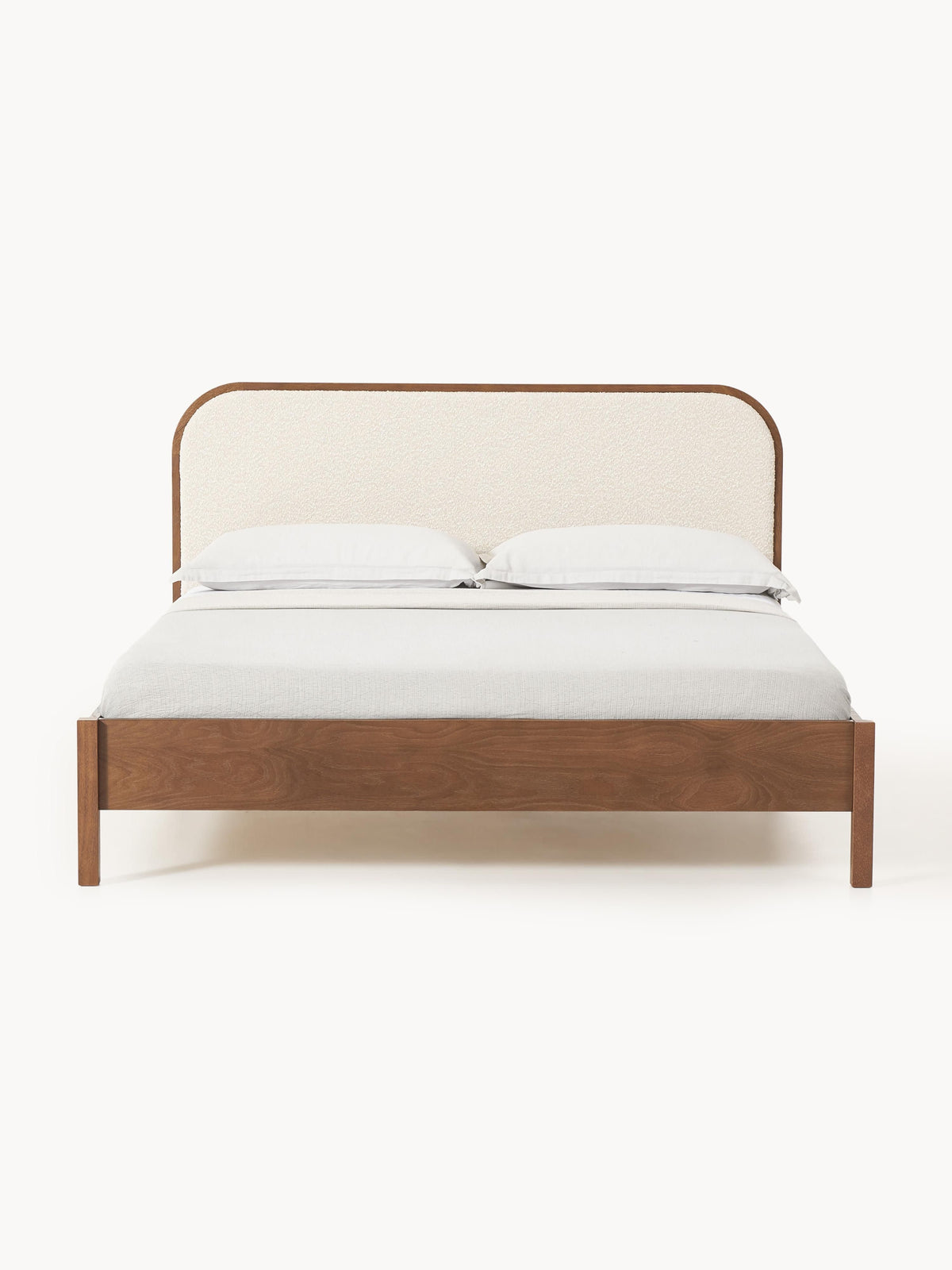 Jonquiel Wooden Bed with Headboard in Bouclé