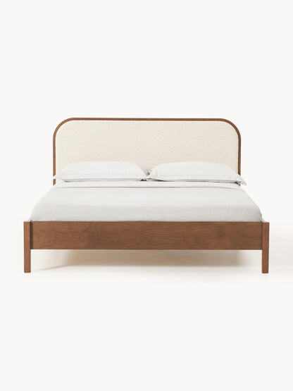 Jonquiel Wooden Bed with Headboard in Bouclé