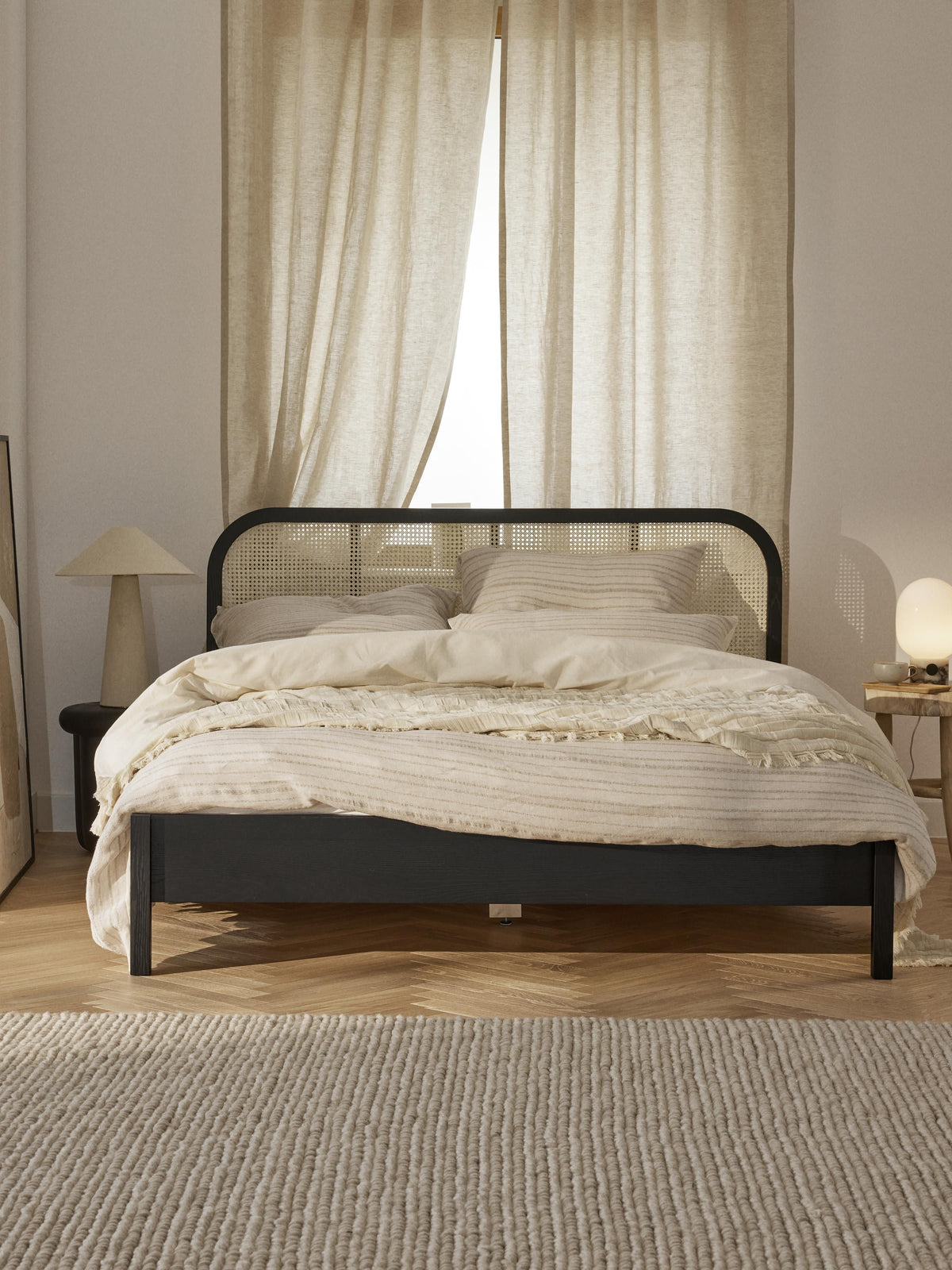 Jonquiel Wooden Bed with Vienna Cane Headboard