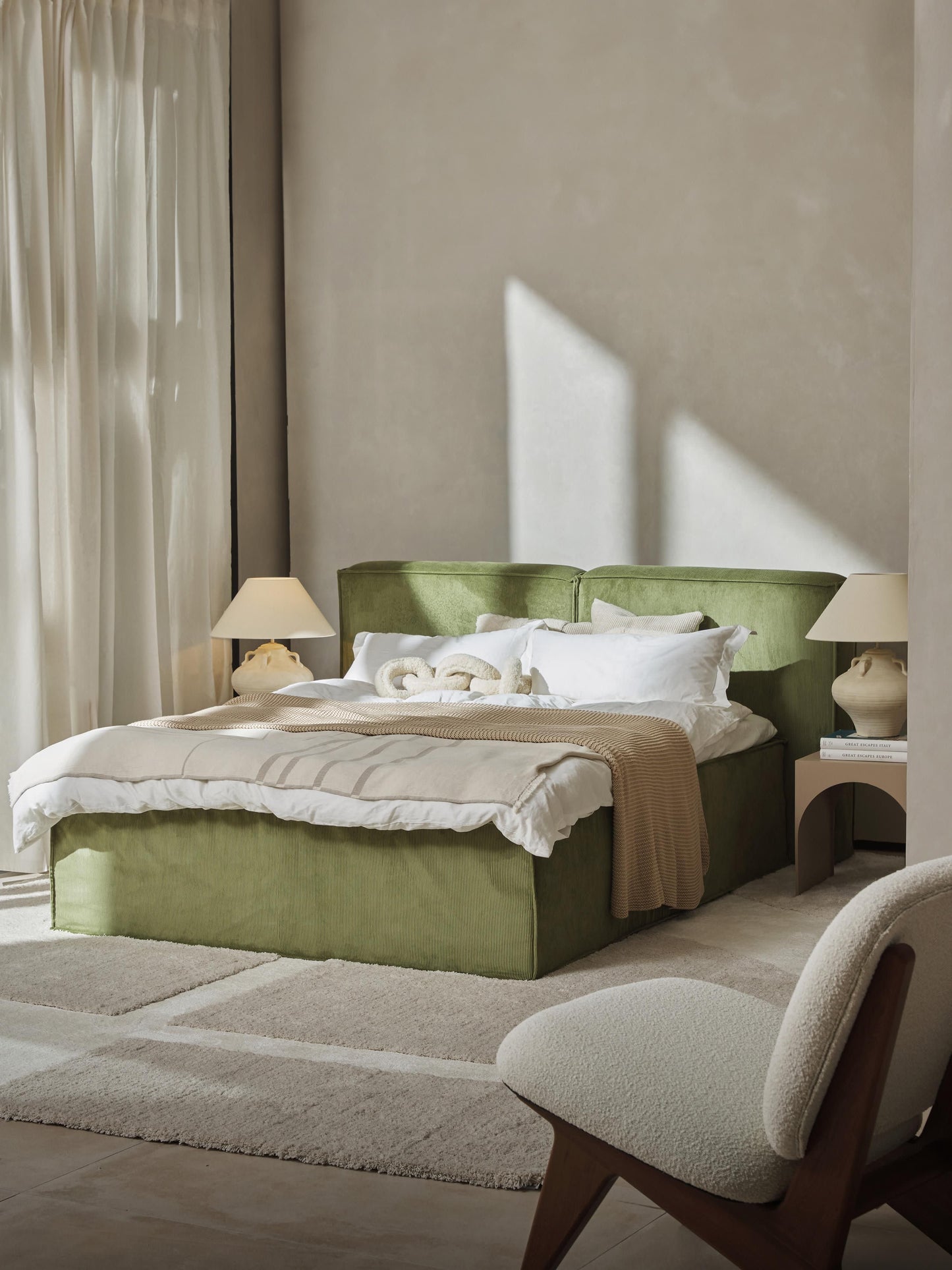 Lenskov Box Spring Bed in Corduroy