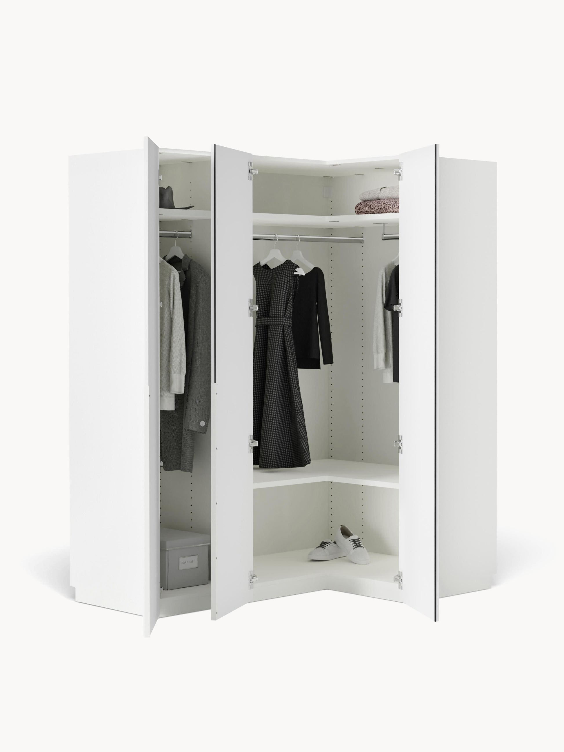 Leomvara Modular Corner Wardrobe, 165 cm Wide, in Various Sizes
