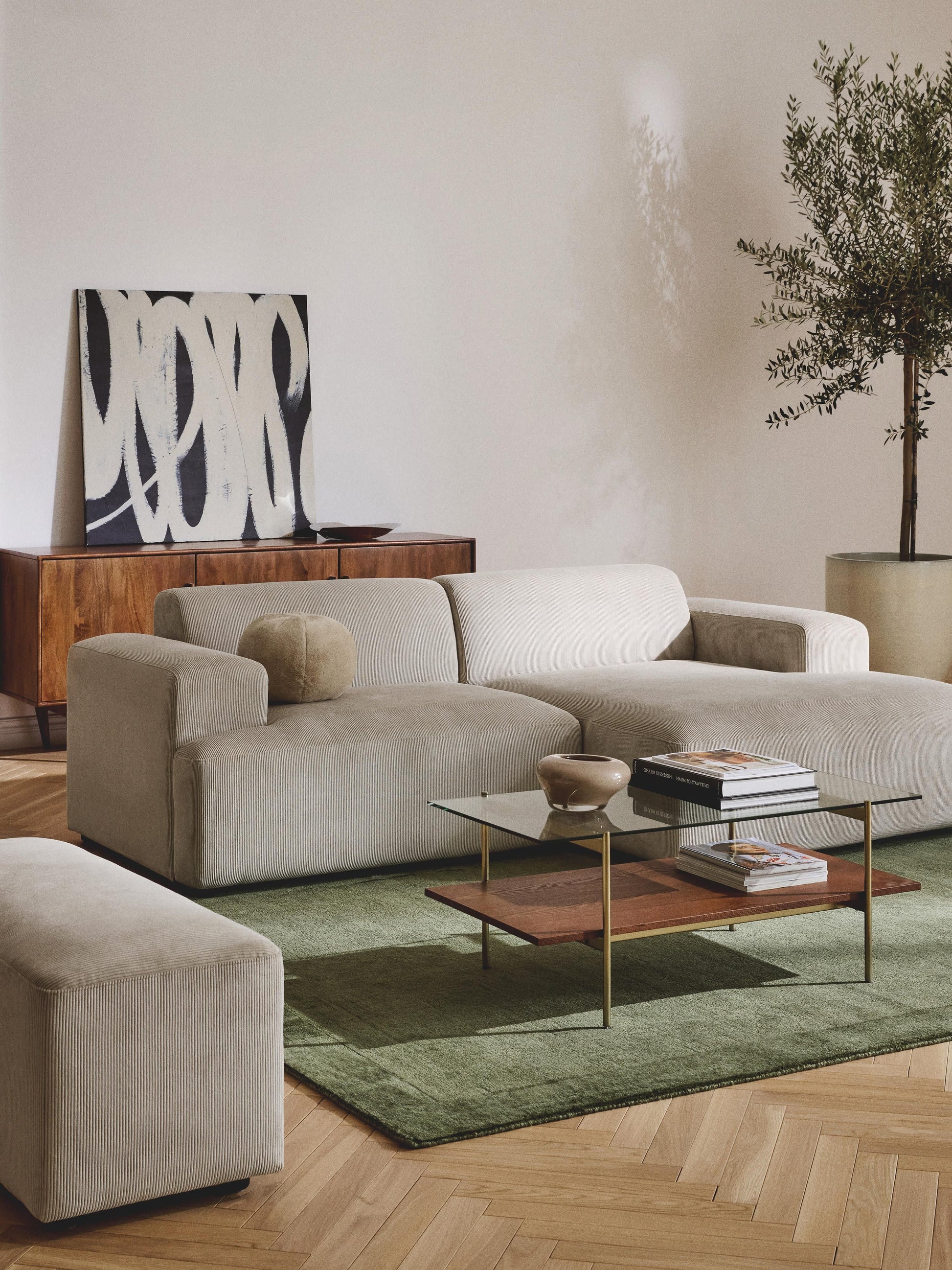 Melvaine Corner Sofa in Corduroy, 3-Seater