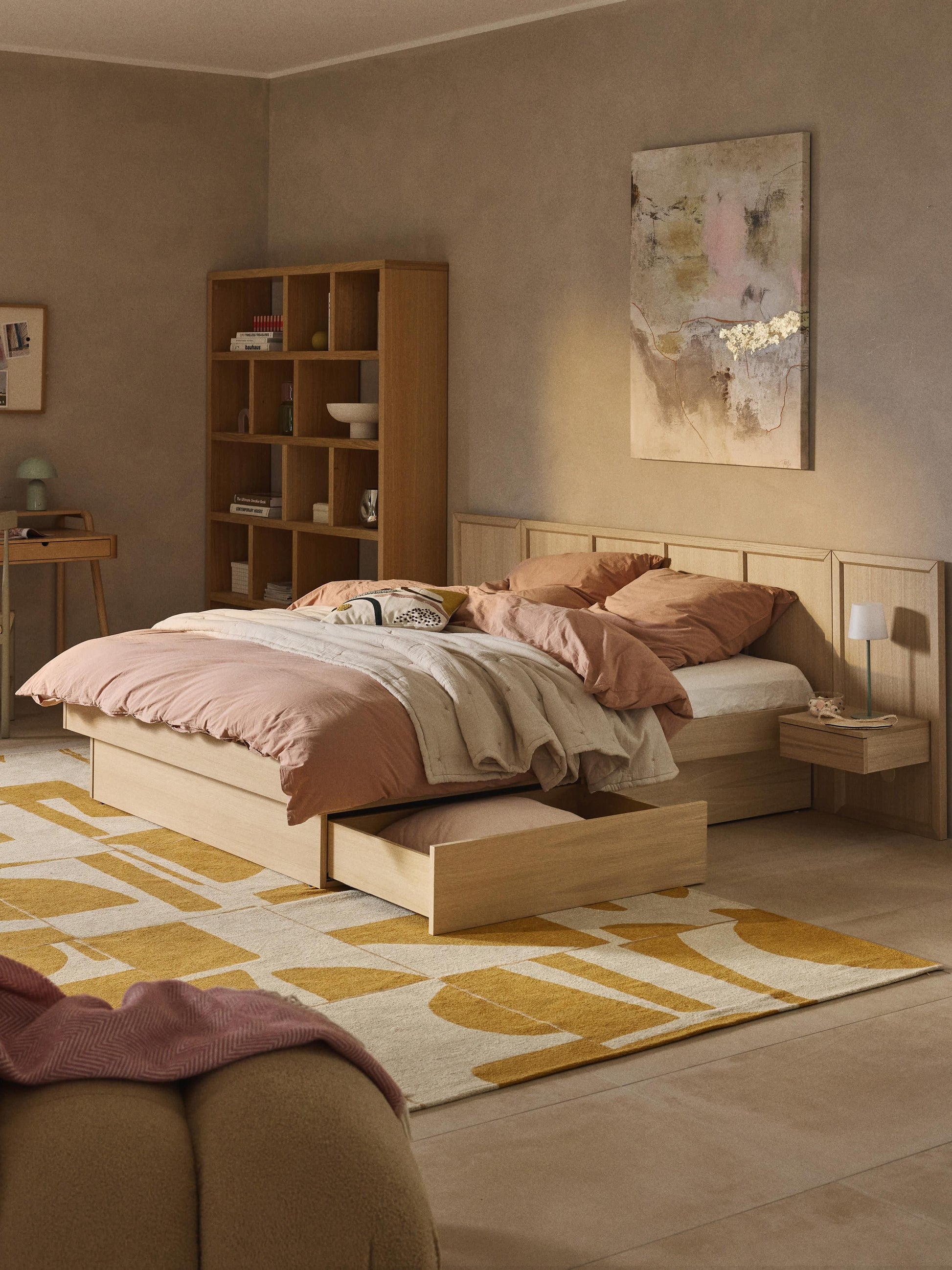 Nantoral Wooden Bed with Bedside Tables and Headboard
