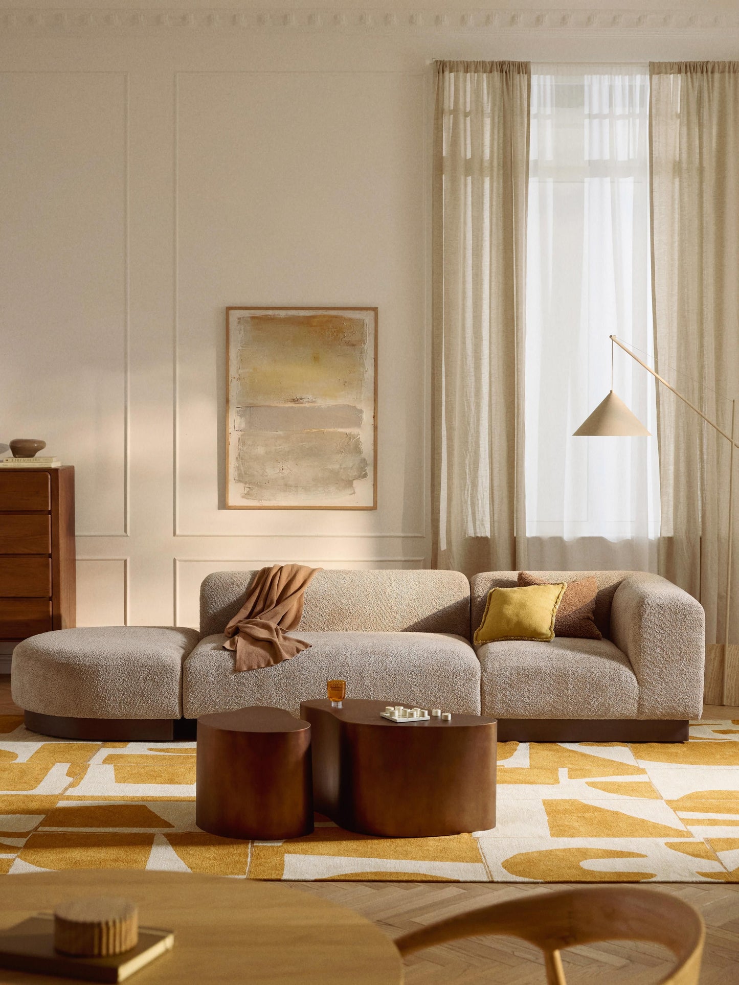 Natlivon Modular Ottoman in Teddy Bouclé with Stool (Left/Right)