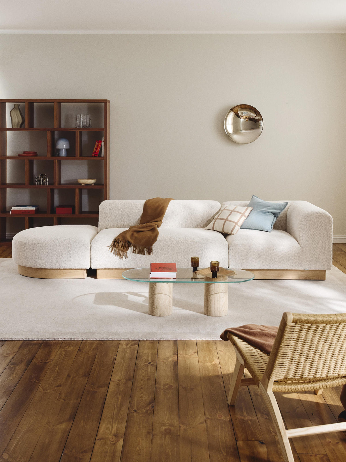 Natlivon Modular Ottoman in Teddy Bouclé with Stool (Left/Right)