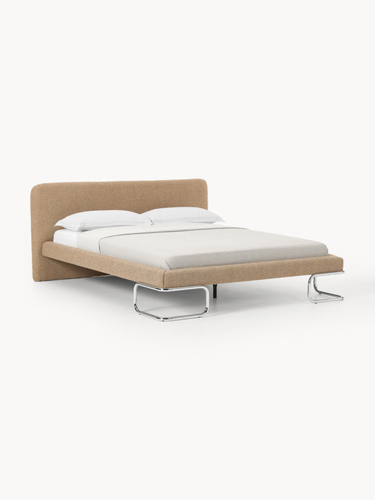 Olinvers Bouclé Upholstered Bed with Metal Legs