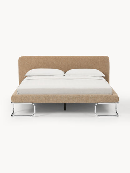 Olinvers Bouclé Upholstered Bed with Metal Legs