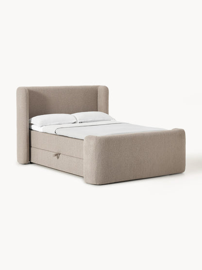 Perlomar Box Spring Bed in Bouclé with Storage