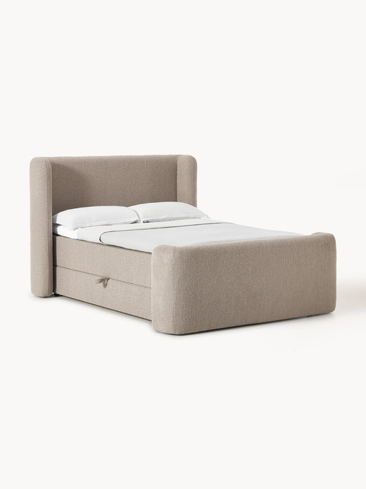 Perlomar Box Spring Bed in Bouclé with Storage