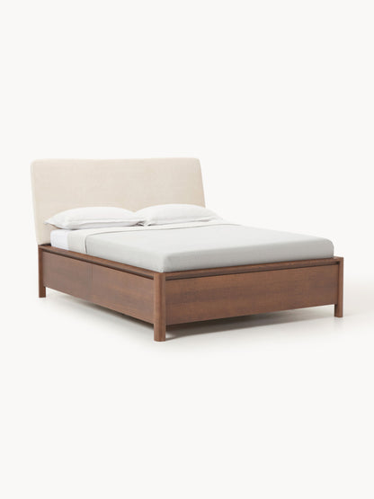 Santvedra Wooden Bed with Upholstered Headboard and Drawers