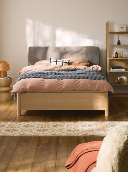 Santvedra Wooden Bed with Upholstered Headboard and Drawers