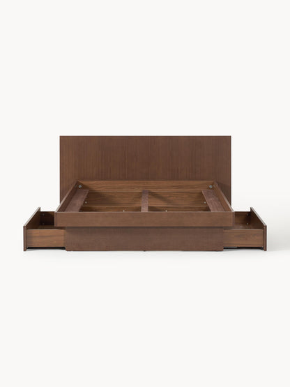 Satvermo Wooden Bed with Headboard and Drawers