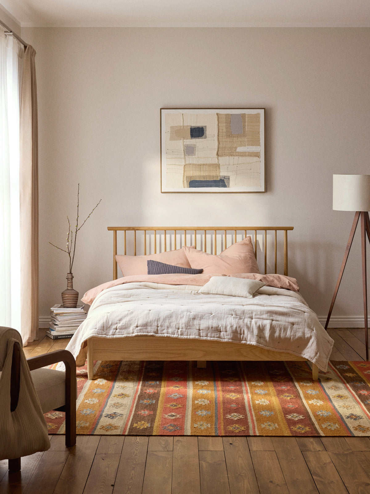 Winthalm Wooden Bed with Headboard in Pine