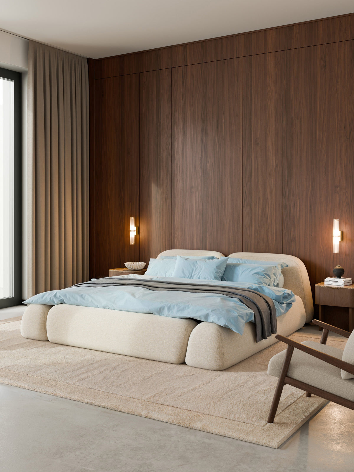 Wolskane Upholstered Bed in Bouclé